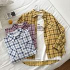 Color-block Single-breasted Double Pocket Long-sleeve Blouse
