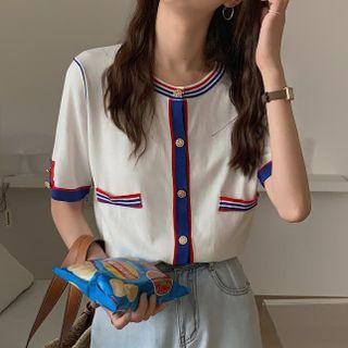 Short-sleeve Stripe-side Knit Top
