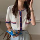 Short-sleeve Stripe-side Knit Top