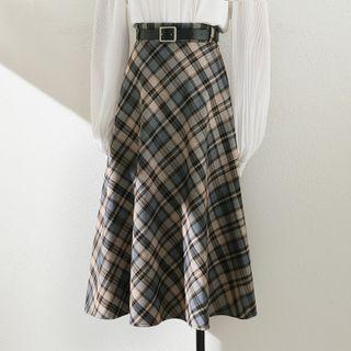 Plaid Medium Maxi A-line Skirt