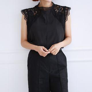 Lace-yoke Sleeveless Blouse