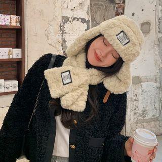 Lettering Fluffy Earflap Hat / Scarf / Set
