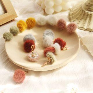 Furry Button Stud Earring / Clip-on Earring