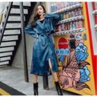 Long-sleeve Midi Coat Dress Peacock Blue - One Size