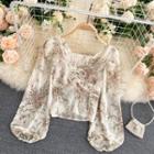 Faux Pearl Bow Floral Chiffon Top
