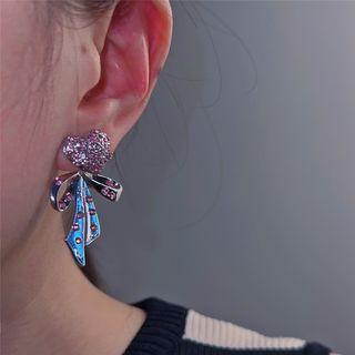 Heart Bow Rhinestone Alloy Earring 1 Pair - Pink & Silver - One Size