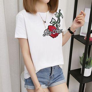 Rose Print Short-sleeve Top