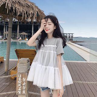 Mesh Panel Crewneck Short Sleeve T-shirt