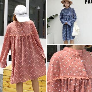 Long-sleeve Ruffle Trim A-line Dress