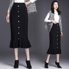Ruffle Hem Midi Straight-fit Knit Skirt