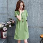 Short-sleeve Round Neck A-line Dress