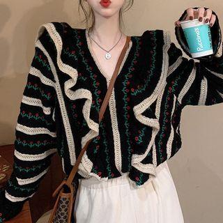 Floral Cardigan Almond Stripe - Black - One Size