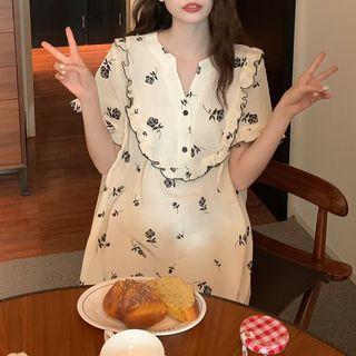 Short-sleeve Floral Sleep Dress White - One Size