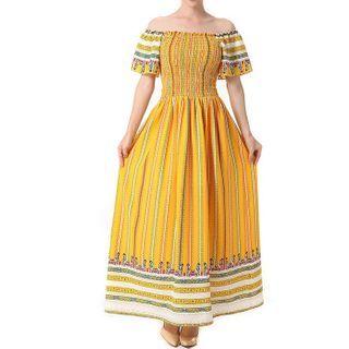 Off-shoulder Printed Maxi A-line Dress