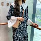 Lace Print Long-sleeve Loose-fit Dress As Figure - One Size