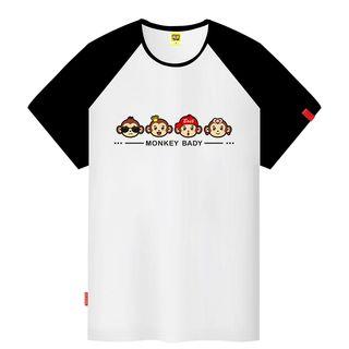 Cartoon Short-sleeve Floral Print Crewneck Slim T-shirt