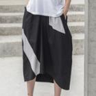 Color-block Asymmetric-hem Skirt