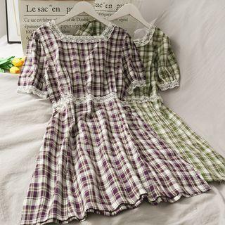 Lace-trim Plain Mini Dress