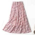 Floral Print Midi A-line Skirt Pink - One Size
