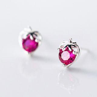 925 Sterling Silver Rhinestone Strawberry Earring