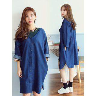 V-neck Denim Shirtdress