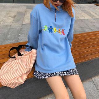 Turtleneck Print Pullover Light Blue - One Size