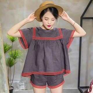 Set: Reversible Short Sleeve Lace Top + Shorts