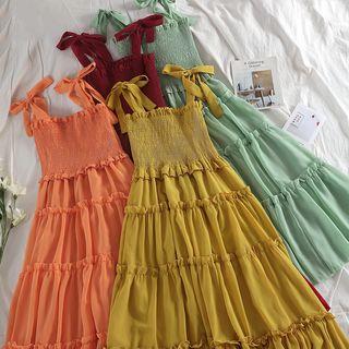 Ruffle Strappy Midi A-line Chiffon Dress