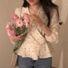Long-sleeve Heart Frill Trim V-neck Top