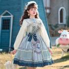 Long-sleeve Print A-line Dress / Headpiece / Choker / Set