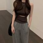 Sleeveless Cutout Front Top / Striped Pants