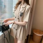 Short-sleeve Badge Embroidered Double-breasted Shirtdress