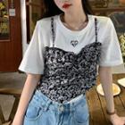 Mock Two-piece Short-sleeve Graphic Print T-shirt