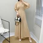 Puff-sleeve Plain Jumpsuit