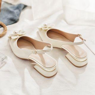 Flower Accent Block Heel Slingback Sandals