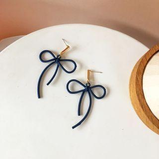 Bow Alloy Dangle Earring 1 Pair - S925 Silver Stud Earrings - Blue - One Size
