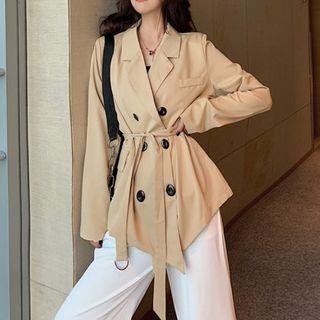 Long-sleeve Double Breast Tie Waist Blazer