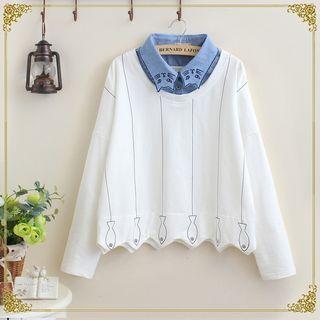 Cat Embroidered Collared Pullover