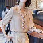 3/4-sleeve Ruffled Blouse / Midi Skirt