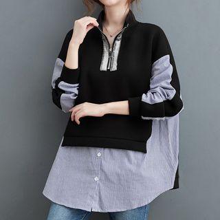 Patchwork Mock-neck Half-zip Sweatshirt