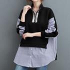 Patchwork Mock-neck Half-zip Sweatshirt
