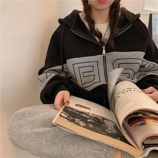 Lettering Zip-up Jacket Black & Gray - One Size