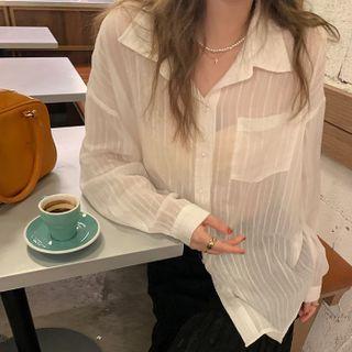 Long-sleeve Ruched Single-breasted Top