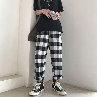 Checkered Wide-leg Pants