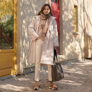 Belted Drawstring-waist Fleece-lined Safari Coat