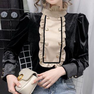 Mock-neck Ruffled Velvet Top
