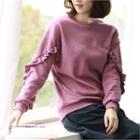 Drop-shoulder Frill-trim Sweatshirt