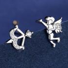 Non-matching Rhinestone Cupid & Arrow Earring With Earring Back - 1 Pair - Earring - As Shown In Figure - One Size
