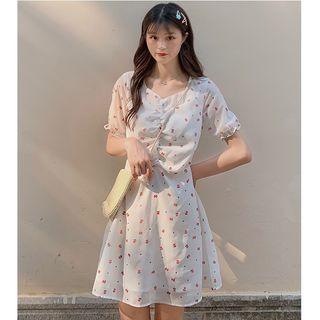 Short-sleeve Floral A-line Mini Dress / Top