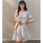 Short-sleeve Floral A-line Mini Dress / Top